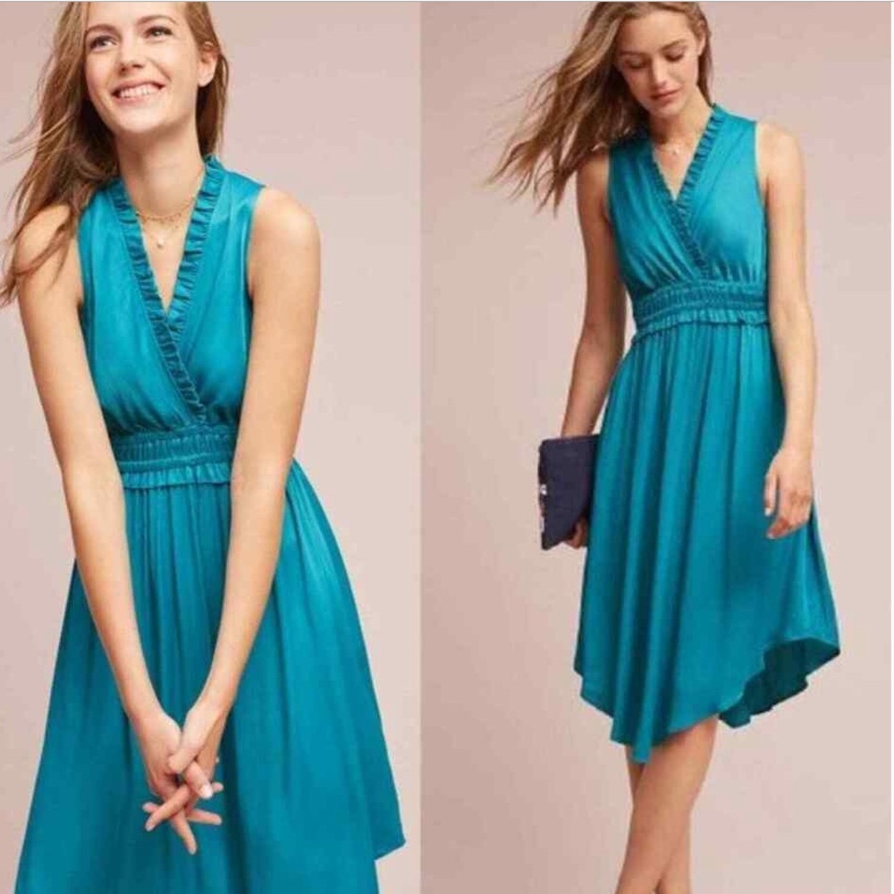 Anthropologie Smocked Maeve Dress-Teal - Picture 1 of 7